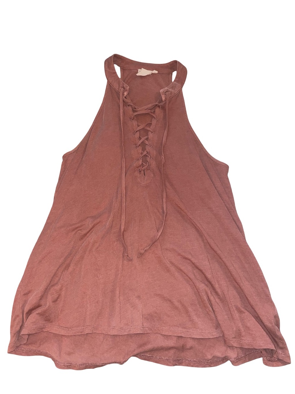 White Crow Lace-Up Halter Tank Top - Mauve